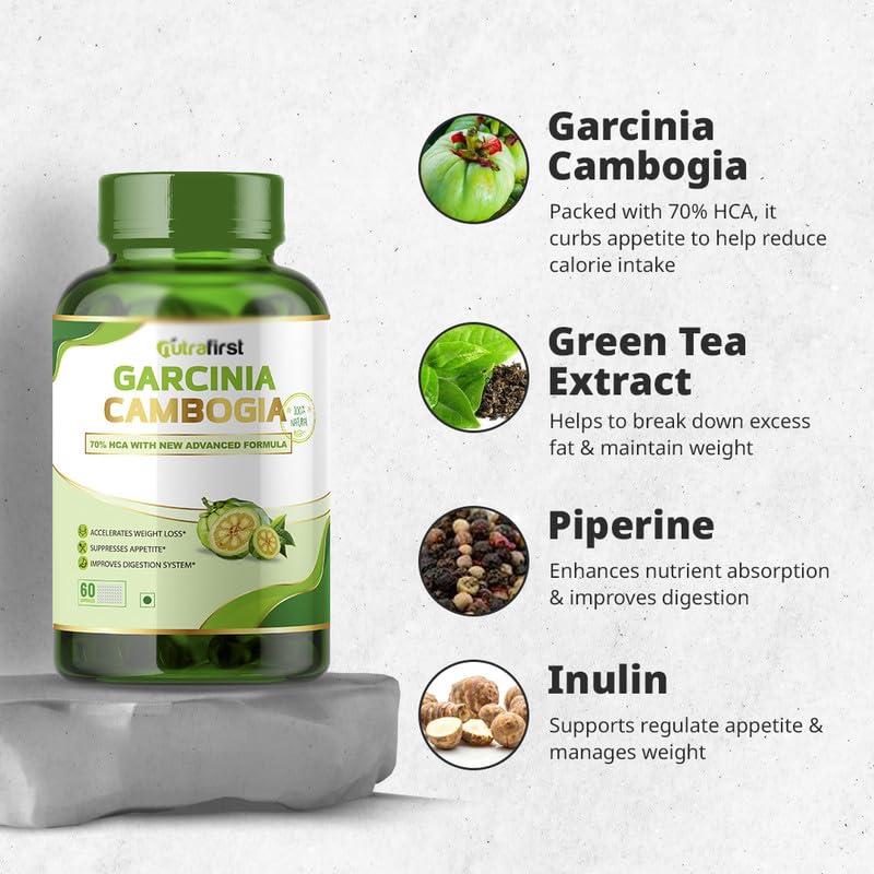 Nutrafirst Garcinia Cambogia Tablets 800mg With 70% Hca & Green Tea Extract, For Weight Management, Improves Digestion For Men & Women | 60 Tablets 100gm 0.2lbs Each Pack Of 4 - Image 2