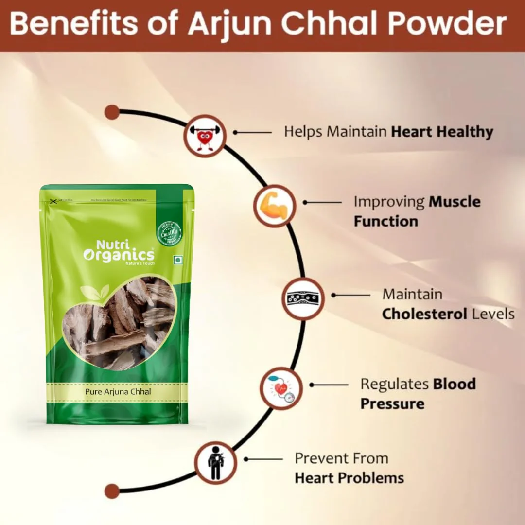 Nutriorganics Arjun Ki Chaal Dried 100 % Pure And Natural - Arjuna Tree Bark, Raw, Lowers Bad Cholesterol | 400gm 0.8lbs - Image 3