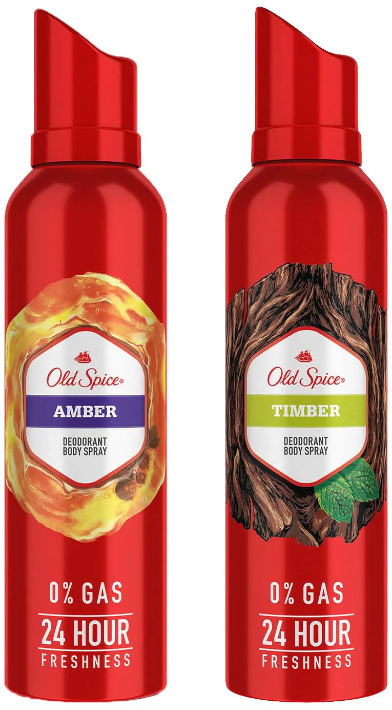 Old Spice Amber & Timber No Gas 24 Hour Long Lasting Freshness Deodorant Perfume Body Spray For Men 140ml Each 4.7 Fl.oz. - Image 3