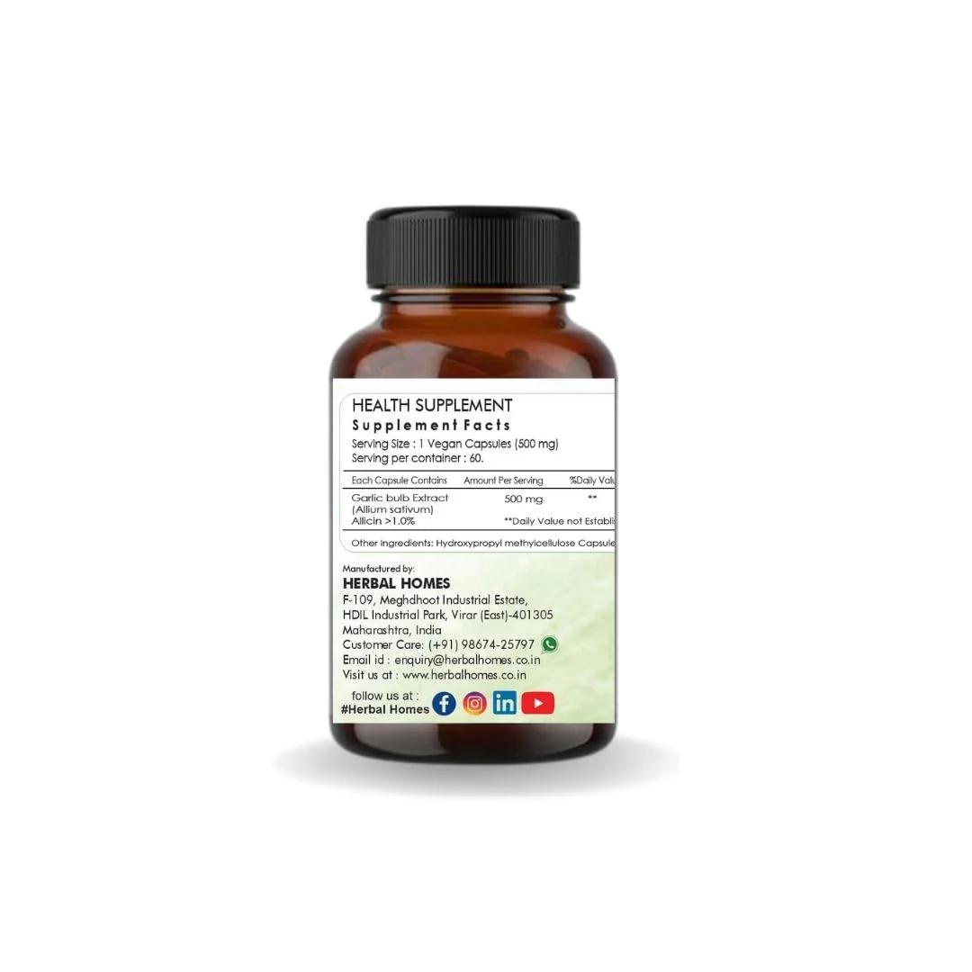 One Tree By Herbal Homes Garlic 500mg Extract, Supports The Body's Natural Detoxification Processes | 60 Vegan Capsule 100gm 0.2lbs - Image 2