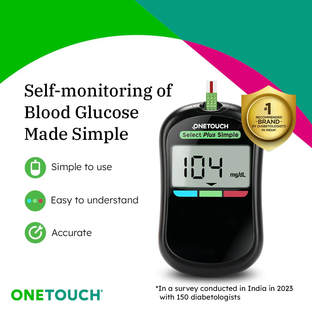 OneTouch Select Plus Simple Glucometer Machine | Simple & Accurate Testing Of Blood Sugar Levels At Home - Global Iconic Brand | Free 10 Test Strips + 10 Sterile Lancets + 1 Lancing Device - Image 2