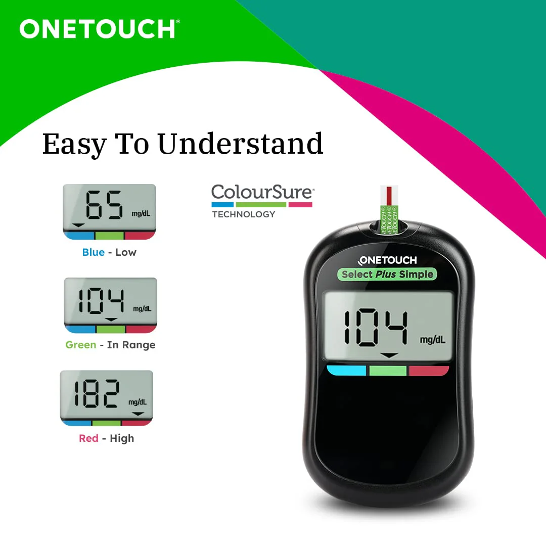 OneTouch Select Plus Simple Glucometer Machine | Simple & Accurate Testing Of Blood Sugar Levels At Home - Global Iconic Brand | Free 10 Test Strips + 10 Sterile Lancets + 1 Lancing Device - Image 5