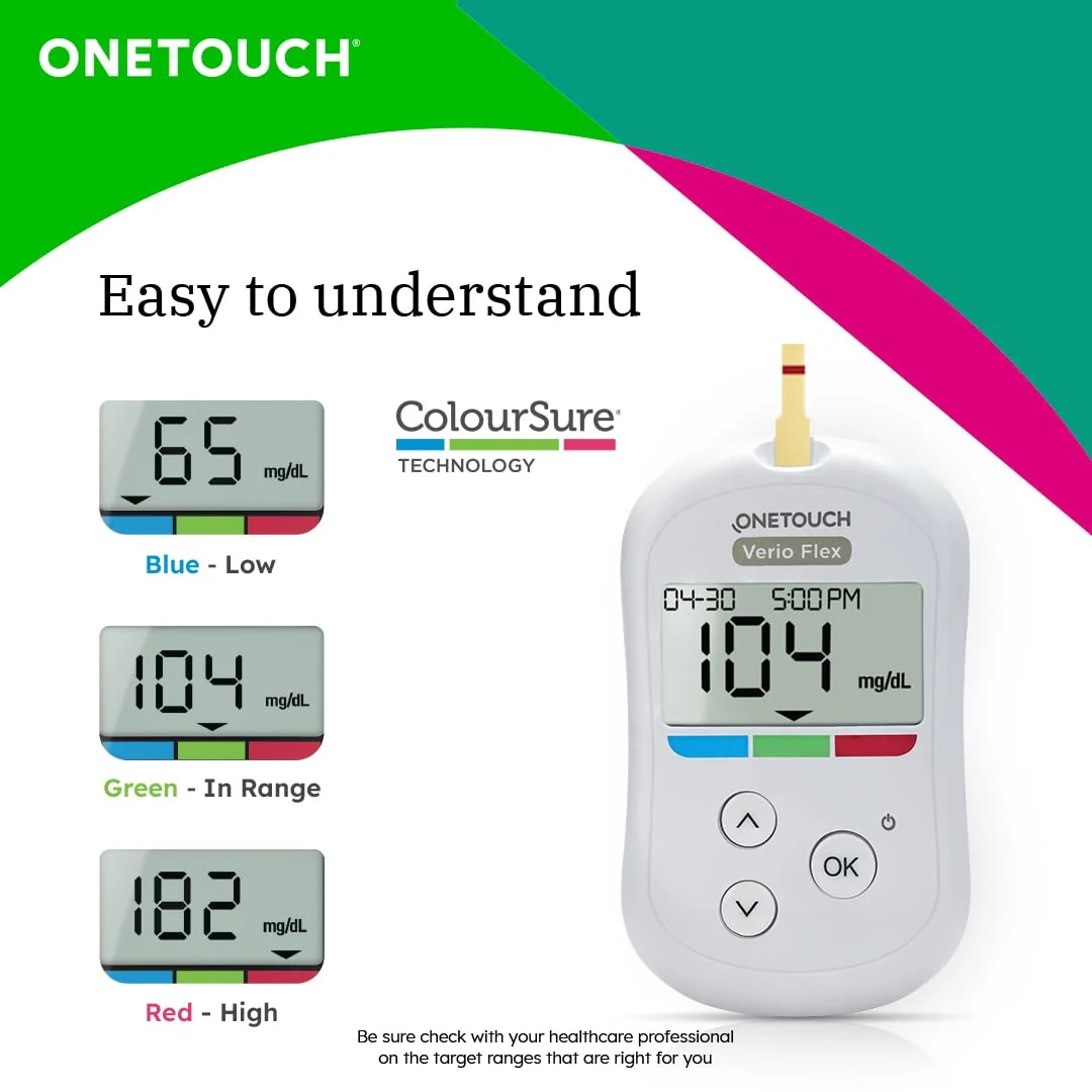 OneTouch Verio Flex glucometer machine | Sync your results with OneTouch Reveal mobile app | Simple & accurate testing of blood sugar levels at home | Global Iconic Brand | FREE 10 Test Strips + 10 Sterile Lancets + 1 Lancing device - Image 5