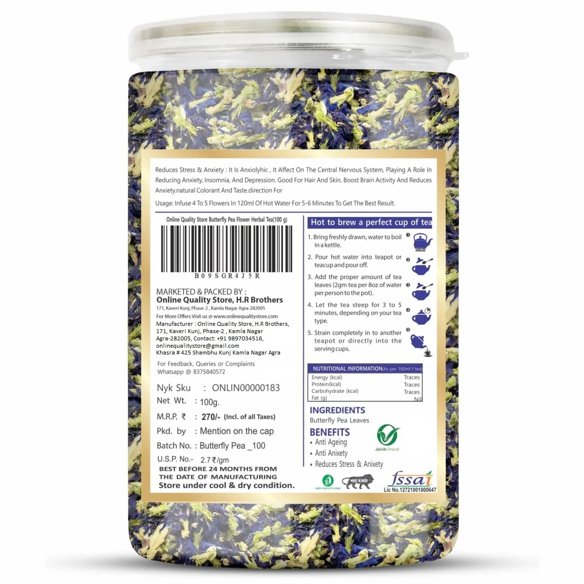Online Quality Store Butterfly Pea Flower Herbal Tea - 100gm, 3.5 Ounce | Organic Pure Dried Flower Tea - Good For Hair & Skin | Caffeine Free - Steep As Hot Or Iced Tea - Image 2
