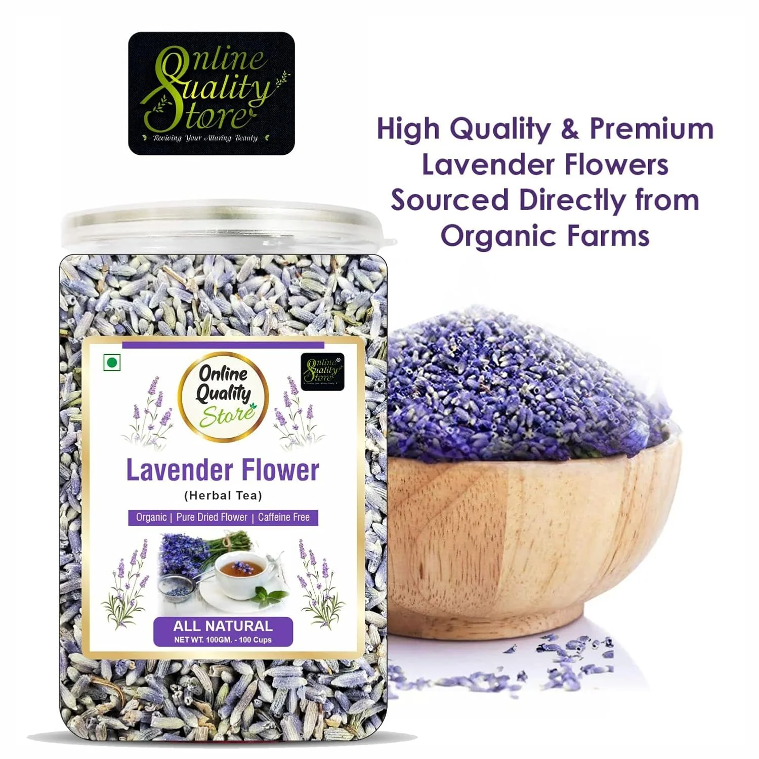 Online Quality Store Lavender Flower Herbal Tea - 100gm, 3.5 Ounce, 100 Cups | Organic Pure Dried Flower Iced Tea - Improves Skin Quality | Caffeine Free - Image 2