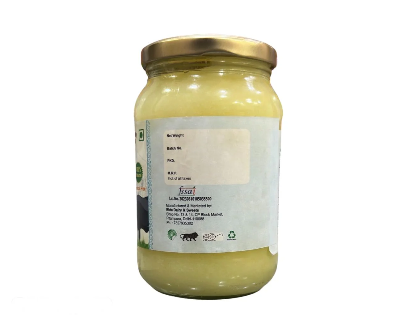 Organic A2 Bilona Buffalo Ghee By Ekta Dairy | Good Source Of Vitamin A & Healthy Desi Danedar Buffalo Ghee Perfect For Use Dailywear | (500ml) 16.9 Ounce | Jar Pack - Image 3
