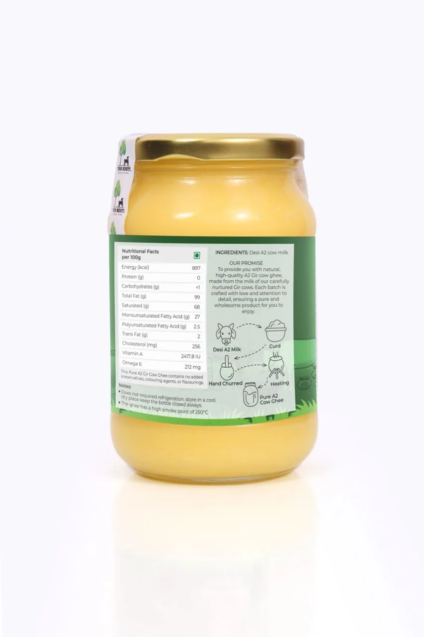 Organic A2 Desi Cow Bilona Ghee By Three Roots | Traditional Vedic Bilona Method Grass Fed Cow Ghee Good For Cooking | (500ml) 16.9 Ounce | Jar Pack - Image 2