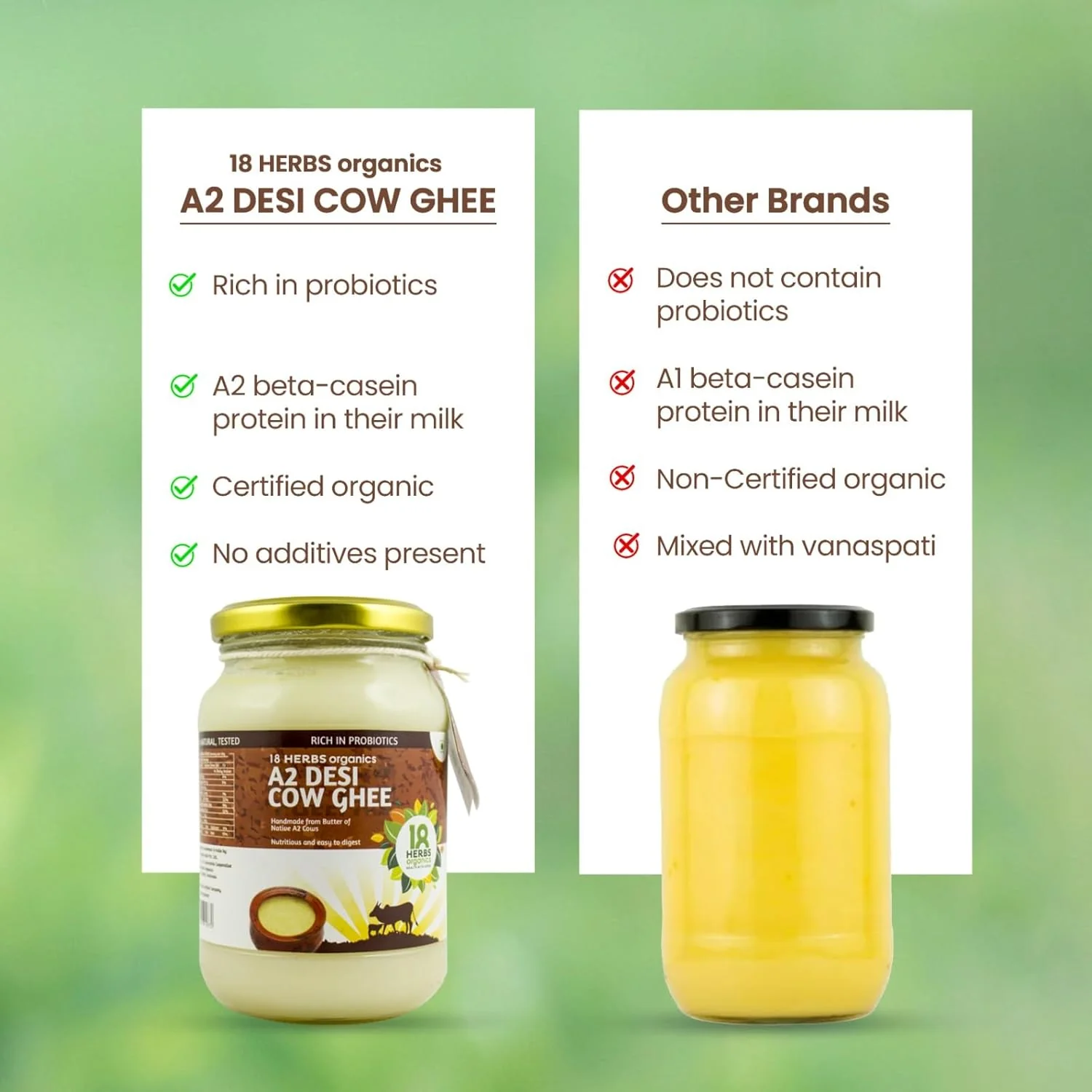Organic A2 Desi Cow Ghee By 18 Herbs Organics Health With Herbs | Traditional Handmade Bilona Method Healthy Desi Cow Ghee Helps Nourish The Brain | (200ml) 6.7 Ounce | Jar Pack - Image 4