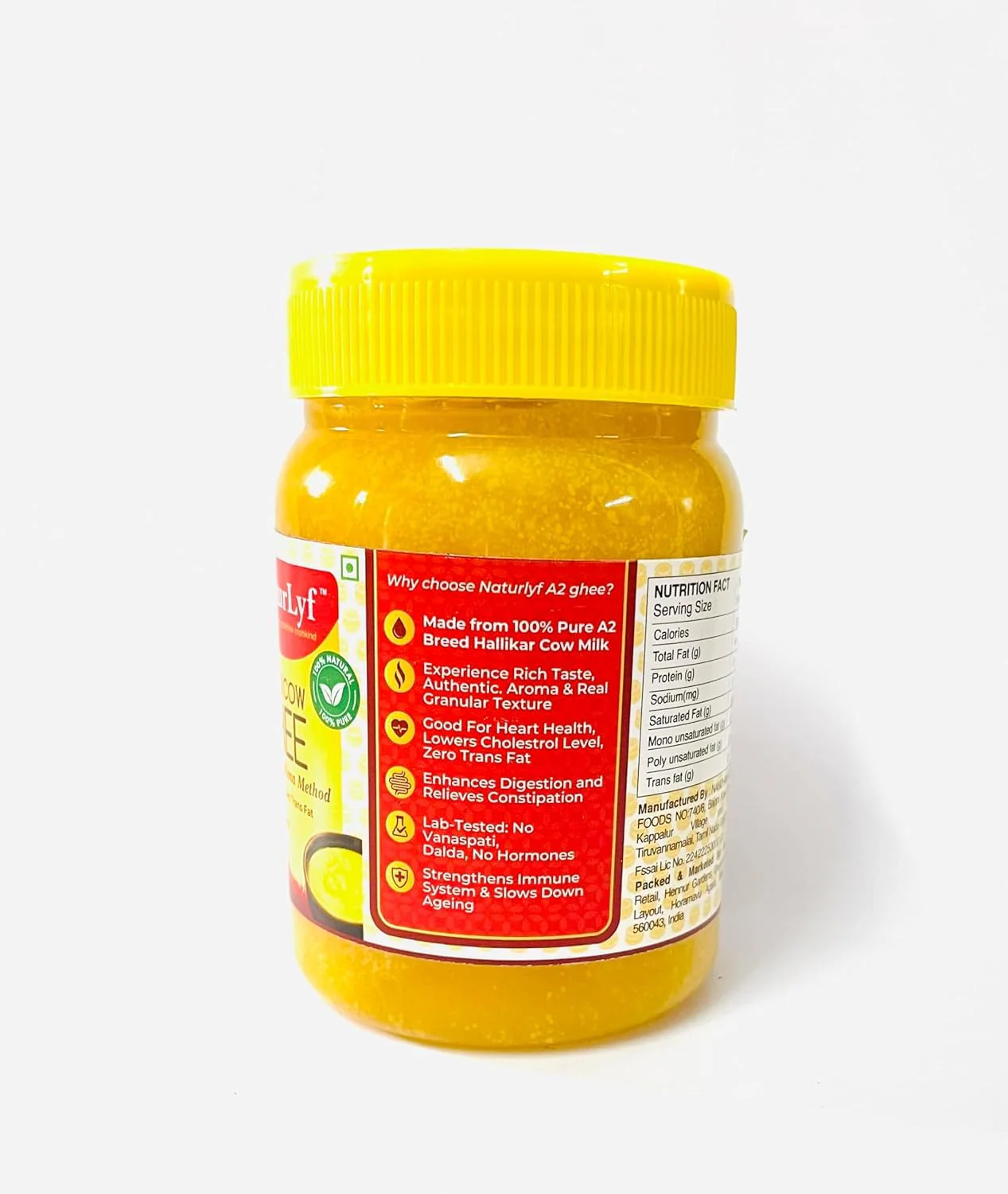 Organic A2 Desi Cow Ghee By Naturlyf | Churning With Bilona Method Indian Breed Cow Milk Desi Ghee | 500ml (250ml * 2) 16.9 Ounce | Jar Pack - Image 3