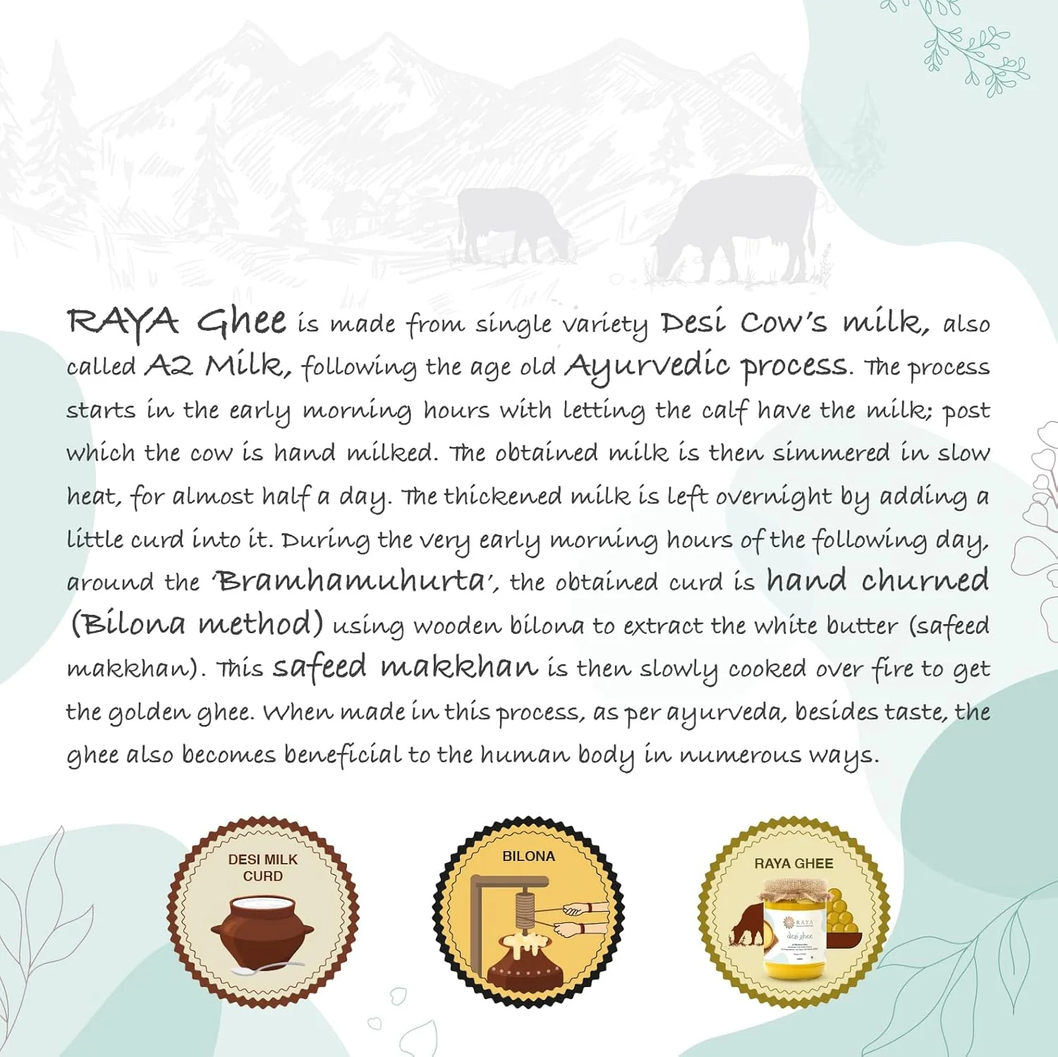 Organic A2 Desi Cow Ghee By Raya | Good Source Of Protein Fiber & Vitamin A Healthy Desi Ghee Perfect For Parathe | (500ml) 16.9 Ounce | Jar Pack - Image 3