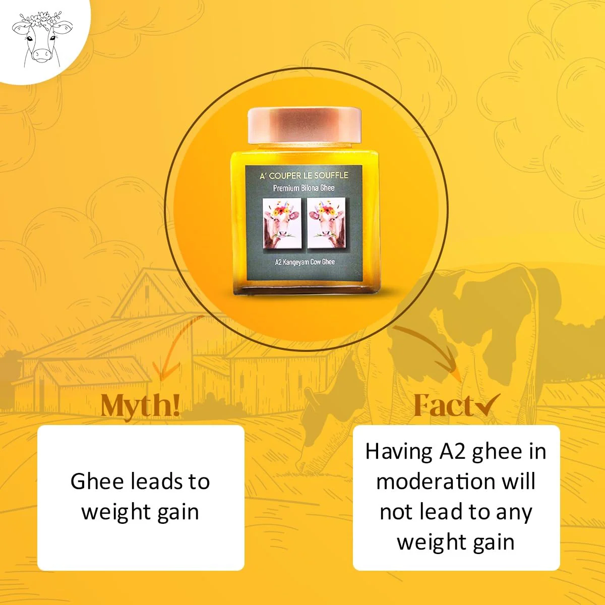 Organic A2 Kangeyam Cow Ghee By A' Couper Le Souffle | Traditional Bilona Method Natural & Healthy Pure Desi Ghee For Bones Health | 1 Litre (500ml * 2) 33.8 Ounce | Jar Pack - Image 3