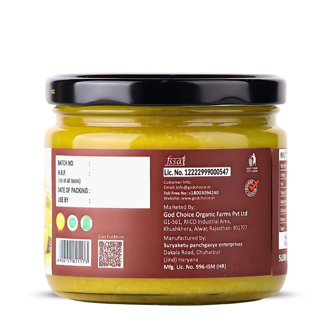 Organic Ashwagandha A2 Desi Cow Ghee By God Choice Organic Farms | Herbal Desi Cow Ghee from Bilona Method Healthy Desi Ghee For Improves Digestion | (300ml) 10.1 Ounce | Jar Pack - Image 2