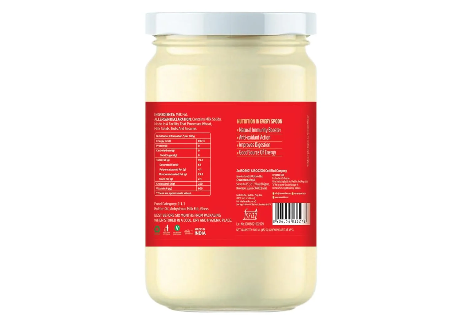 Organic Bachubahi'S Desi Buffalo Ghee By Crave Eatables | Rich In Nutrients & Delicious Healthy Desi Buffalo Ghee Ideal For Heart Health | (500ml) 16.9 Ounce | Jar Pack - Image 3