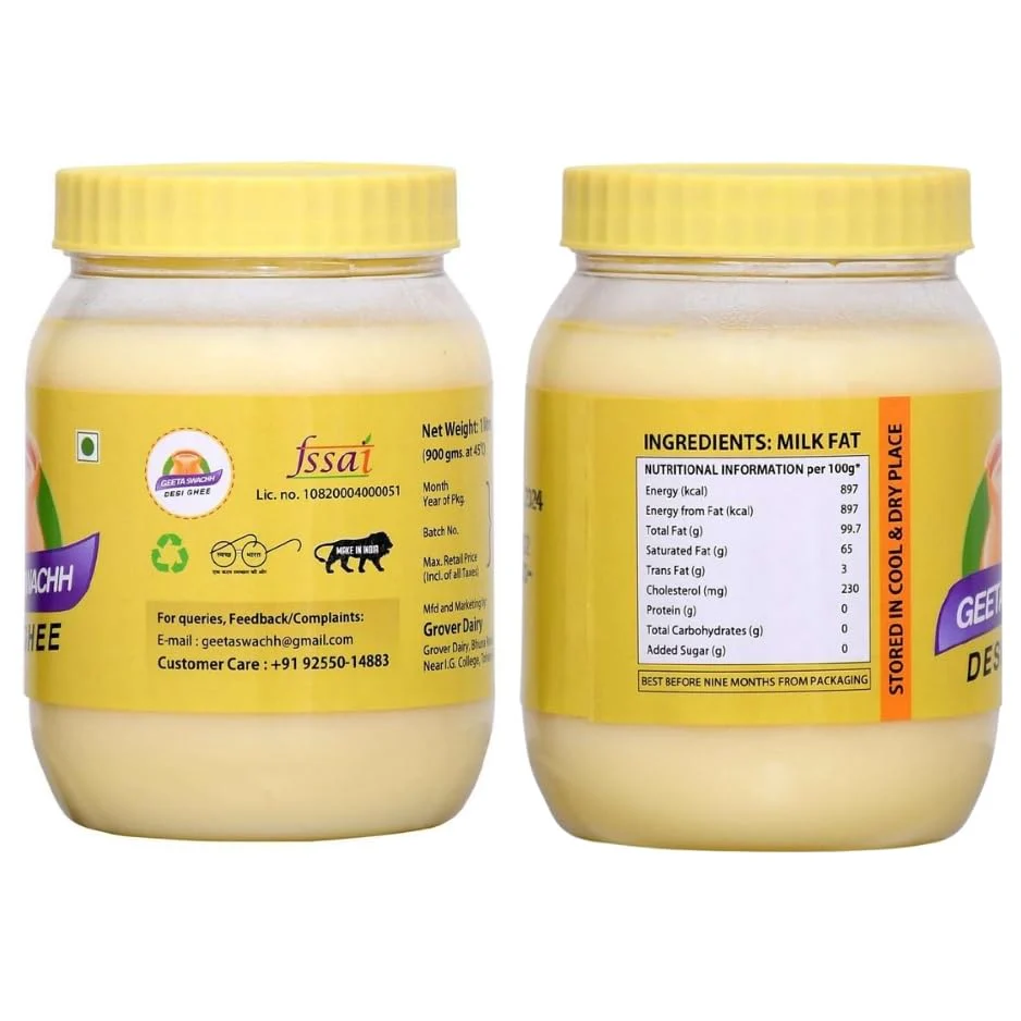 Organic Buffalo Desi Ghee By Geeta Swachh | Natural & Healthy Curd-Churned Desi Ghee Ideal For Cooking | (1 Litre) 33.8 Ounce | Jar Pack - Image 5