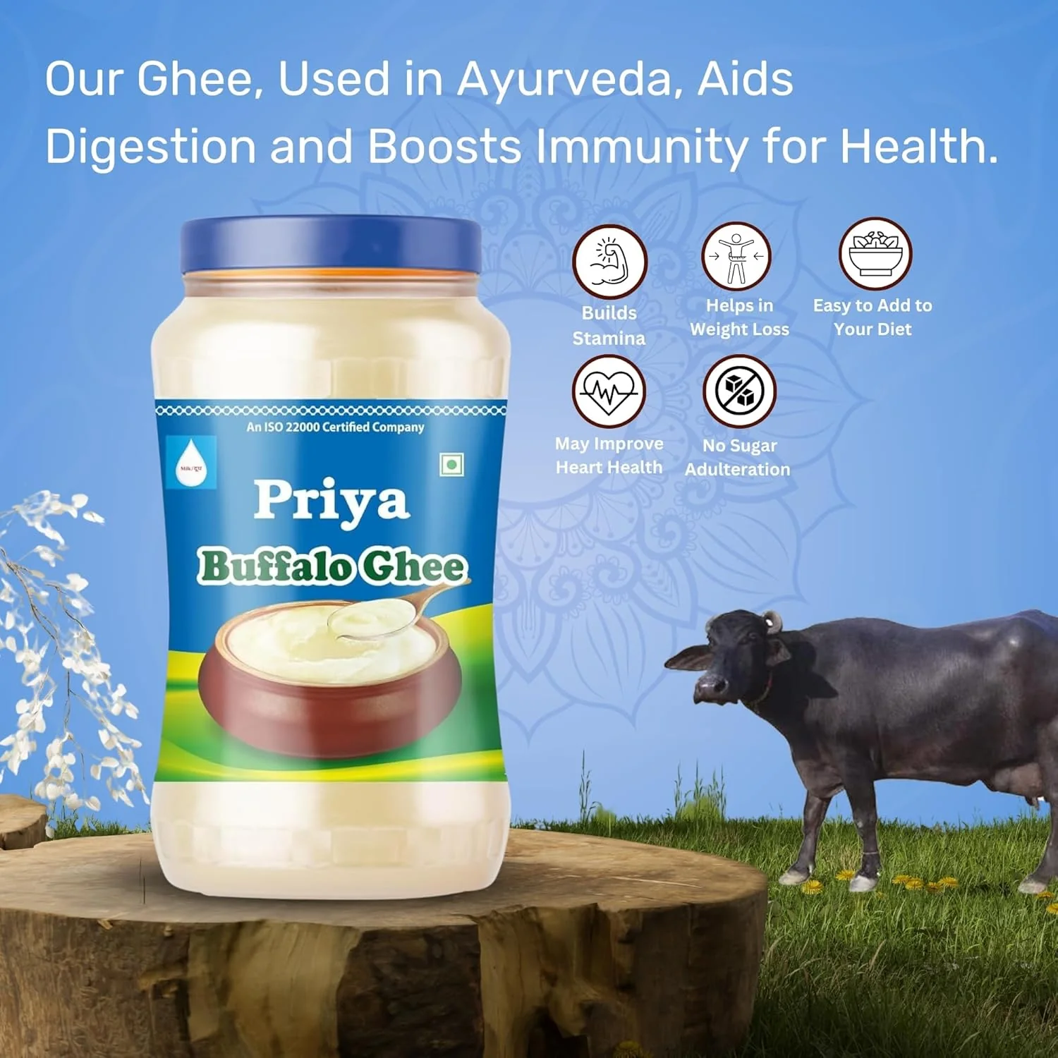 Organic Buffalo Ghee By Priya | Good Source Of Vitamin A, Delicious & Nutritious Healthy Desi Ghee Perfect For Body Health | (1 Litr) 33.8 Ounce | Jar Pack - Image 4