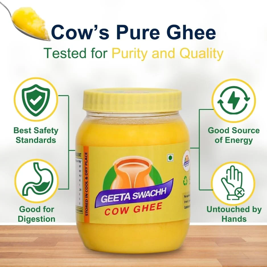 Organic Cow Desi Ghee By Geeta Swachh | Natural & Healthy Curd-Churned Desi Cow Ghee Good For Overall Health | (1 Litre) 33.8 Ounce | Jar Pack - Image 2