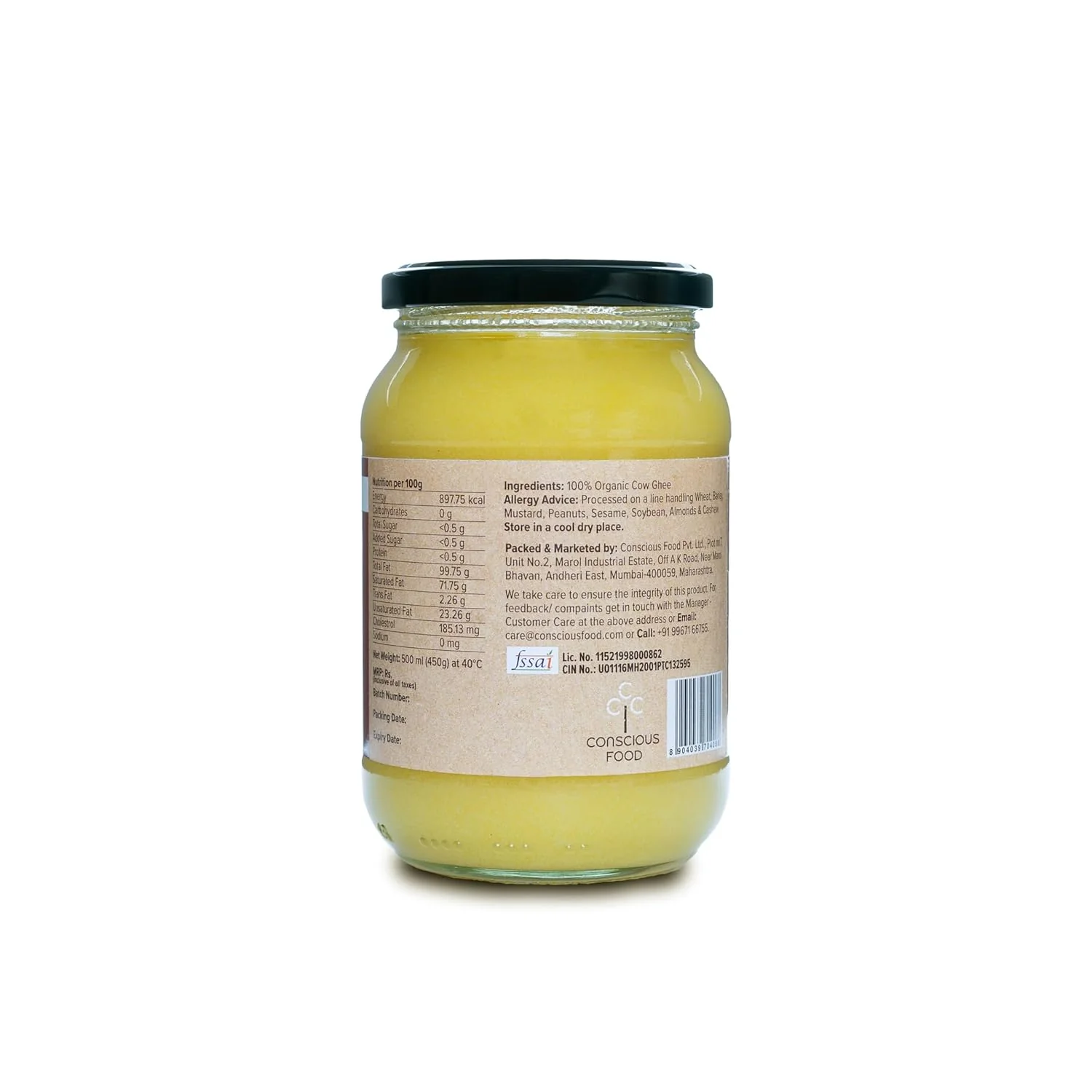 Organic Cow Ghee By Conscious Food | Good Source Of Protein Fiber & Vitamin A Healthy Desi Cow Ghee Perfect For Cooking | (500ml) 16.9 Ounce | Jar Pack - Image 5