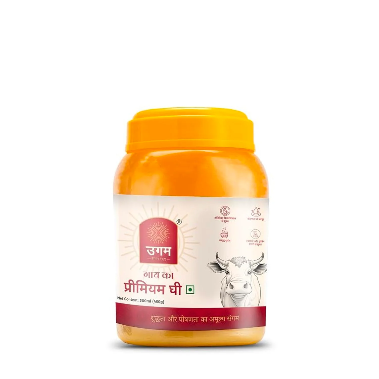 Organic Cow'S Desi Ghee By Ugam | Great Source Of Energy & Vitamin Healthy Desi Ghee Perfect For Body Joint Pain | (500ml) 16.9 Ounce | Jar Pack
