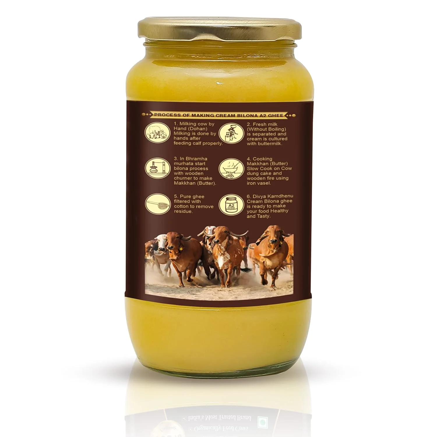 Organic (Cream Bilona) A2 Gir Cow Ghee By Divya Kamdhenu | Healthy & Delicious Nutrients Lab Certified Desi Ghee Good For Muscles | (1 Litr) 33.8 Ounce | Jar Pack - Image 2