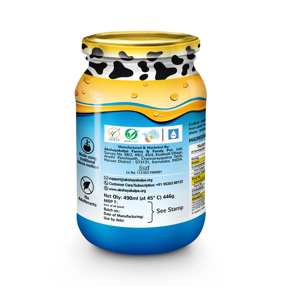 Organic Desi Cow Ghee By Akshayakalpa Organic | Rich In Vitamins A, D & K Healthy Desi Ghee Good For Improves Eyesight | (490ml) 16.5 Ounce | Jar Pack - Image 2