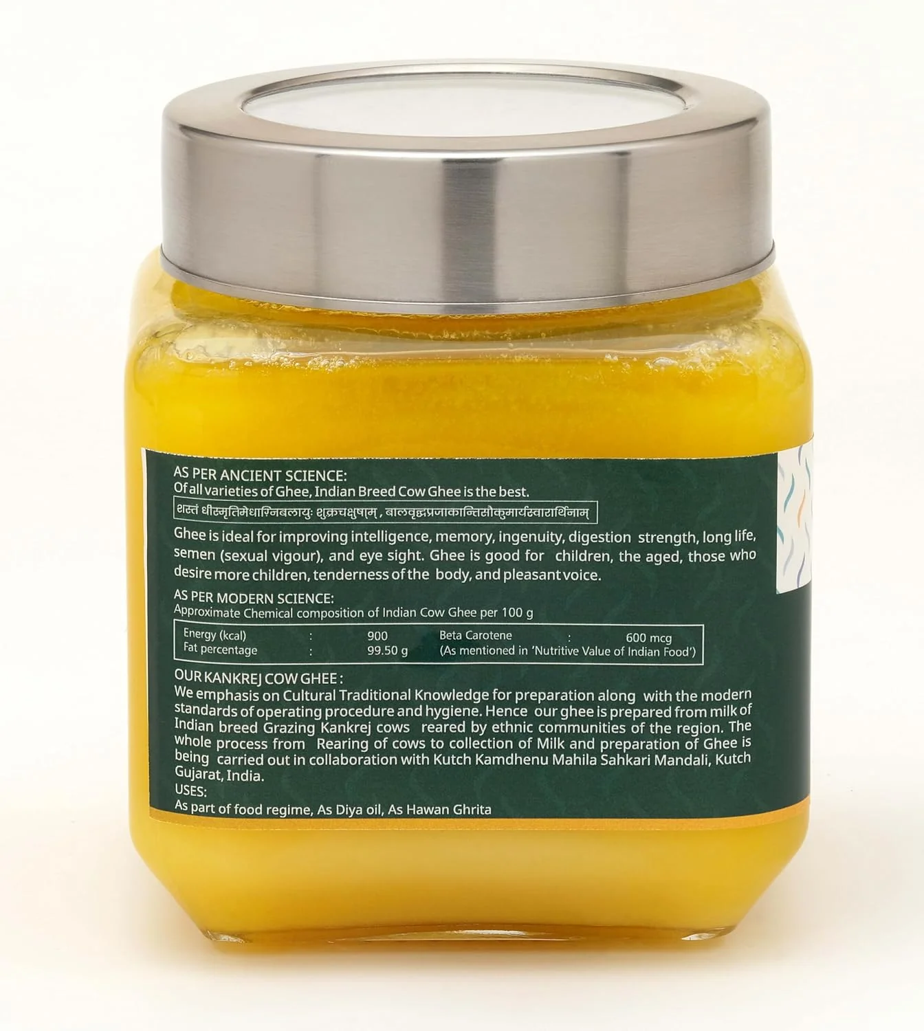 Organic Kankrej Cow Ghee By ?? ???? | Delicous & Healthy Curd-Churned Cultured Pure Bilona A2 Ghee Perfect For Roast Makhana | (500ml) 16.9 Ounce | Jar Pack - Image 2