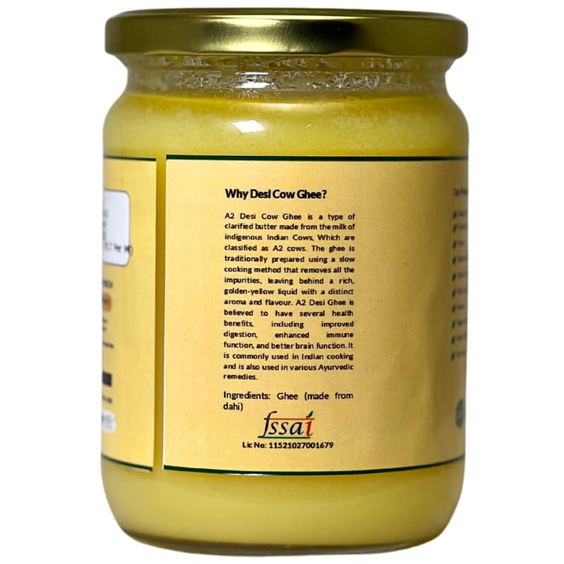Organic Krishna A2 Desi Cow Ghee By Aadhyaa | Vedic Bilona Method Hand Churned Cultured Ghee Good For Boost Energy | (500ml) 16.9 Ounce | Jar Pack - Image 2