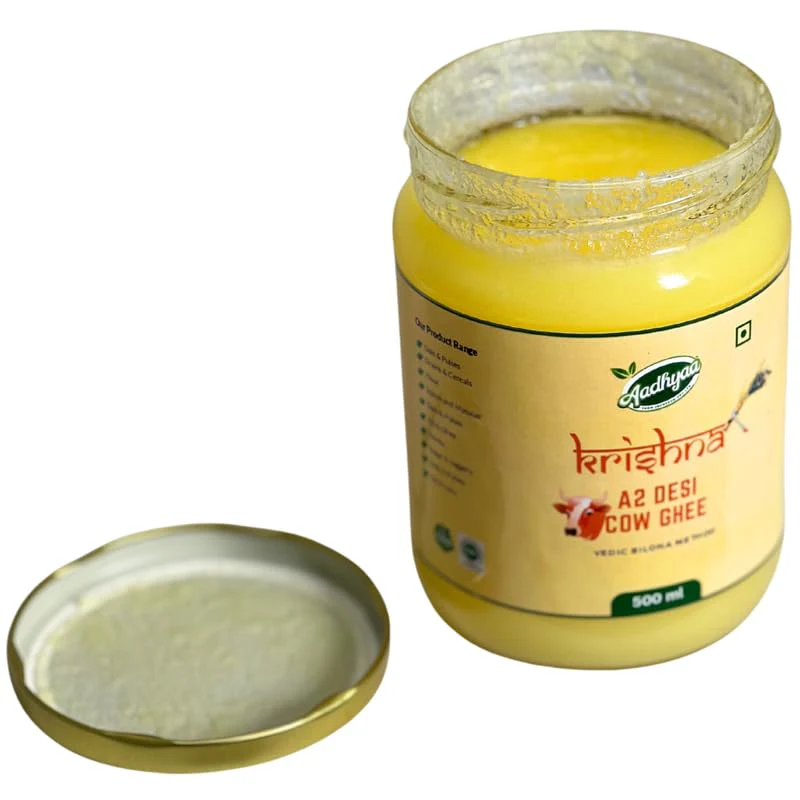 Organic Krishna A2 Desi Cow Ghee By Aadhyaa | Vedic Bilona Method Hand Churned Cultured Ghee Good For Boost Energy | (500ml) 16.9 Ounce | Jar Pack - Image 5