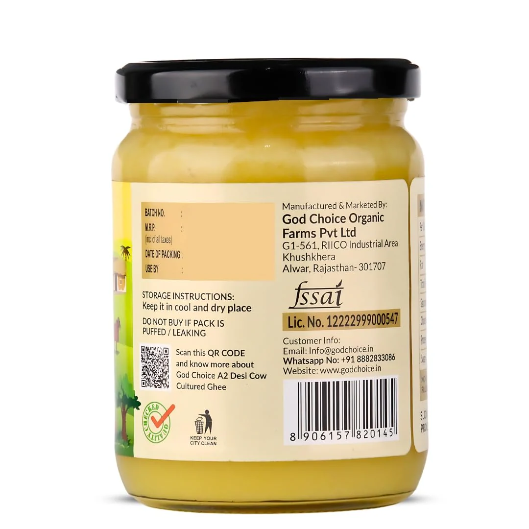 Organic Natural A2 Desi Cow Ghee By God Choice Organic Farms | High In Protein Fiber Healthy Desi Ghee For Boost Immunity | (500ml) 16.9 Ounce | Jar Pack - Image 2