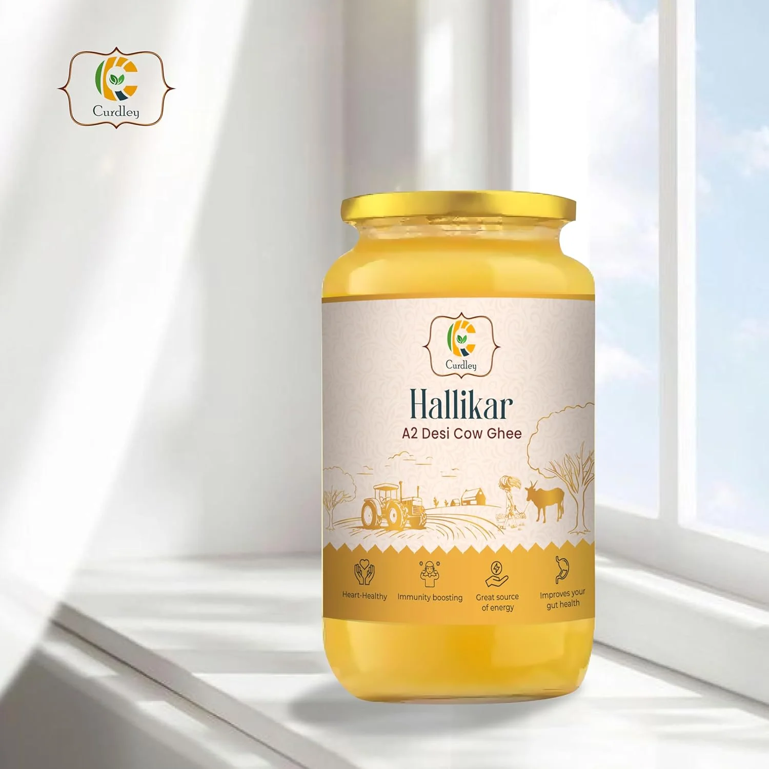 Organic Natural A2 Desi Hallikar Cow Ghee By Curdley | Great Source Of Energy Healthy & Nutrients Desi Cow Ghee Protact Eyesight | (100ml) 3.3 Ounce Jar Pack - Image 4
