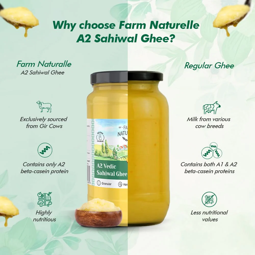 Organic Natural A2 Vedic Sahiwal Ghee By Farm Naturelle | Natural & Healthy Desi Cow Ghee Perfect For Overall Health | (500ml) 16.9 Ounce With Wooden Spoon (50ml) 1.6 Ounce | Jar Pack - Image 2