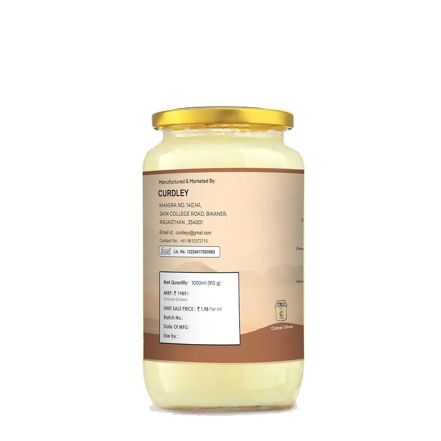 Organic Natural Camel Ghee By Curdley | Great Source Of Energy Healthy & Nutrients Camel Ghee For Helps Immune System | (1 Litr) 33.8 Ounce | Jar Pack - Image 2