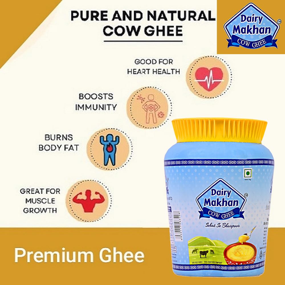 Organic Natural Cow Desi Ghee By Dairy Makhan | Good Source Of Vitamins & Minerals Healthy Desi Cow Ghee For Cooking | 5 Litre (1 Litr * 5) 169.0 Ounce | Jar Pack - Image 4