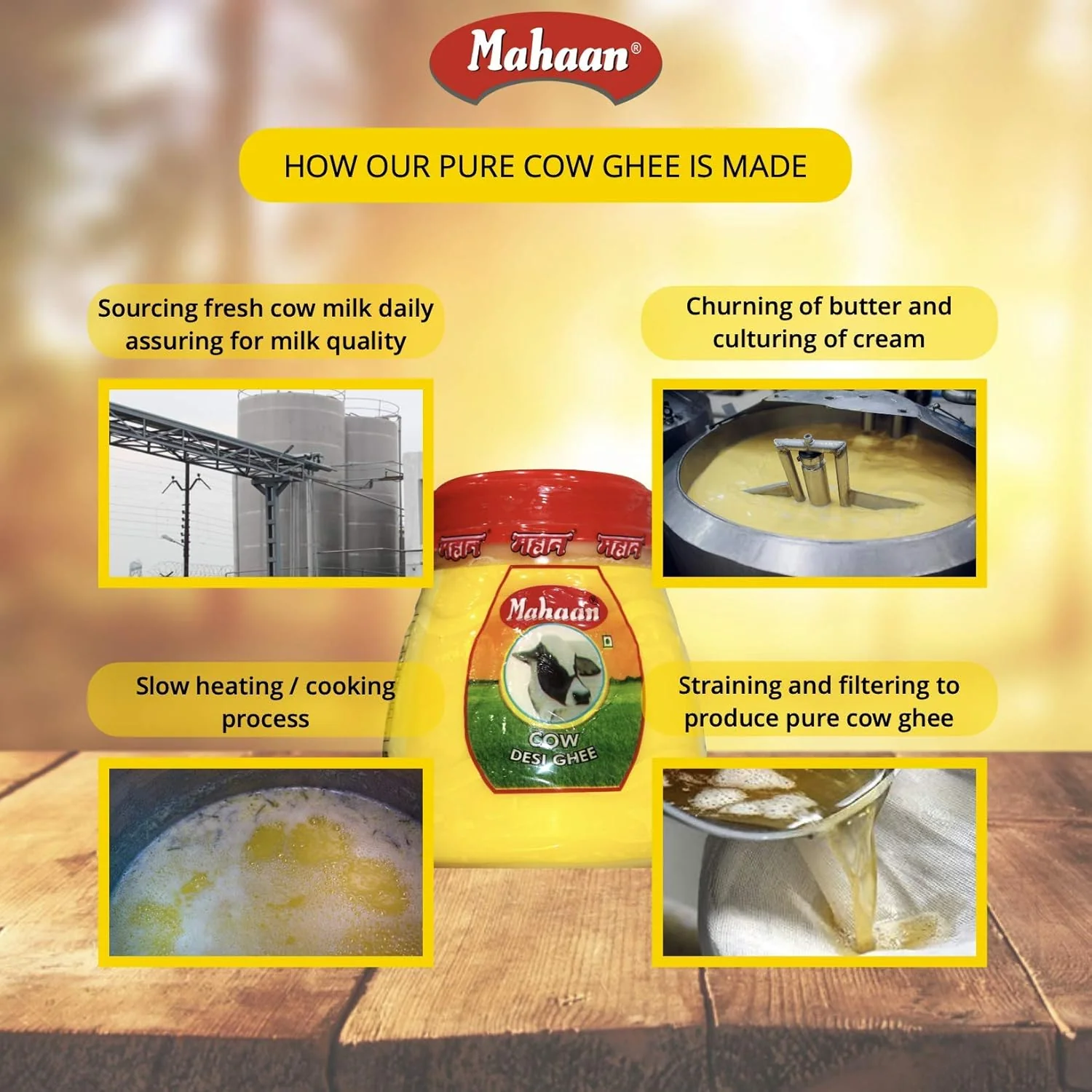 Organic Natural Desi Cow Ghee By Mahaan | Good Source Of Energy Healthy & Nutrients Desi Cow Ghee For Cooking | (1 Litre) 33.8 Ounce | Jar Pack - Image 3