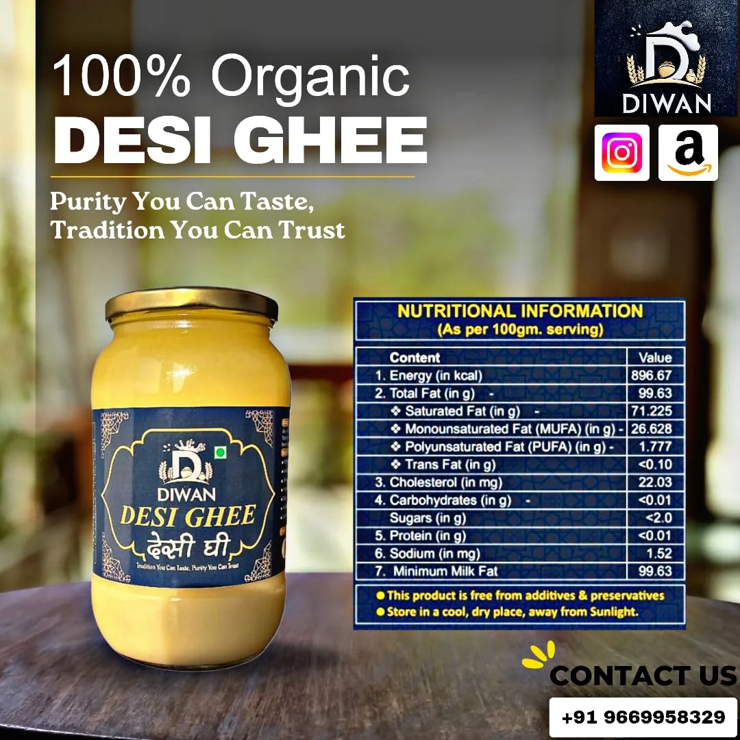 Organic Natural Desi Ghee By Diwan | Rich & Aromatic Natural Healthy Authentic Bilona Ghee Good For Bones Health | (500ml) 16.9 Ounce | Jar Pack - Image 3