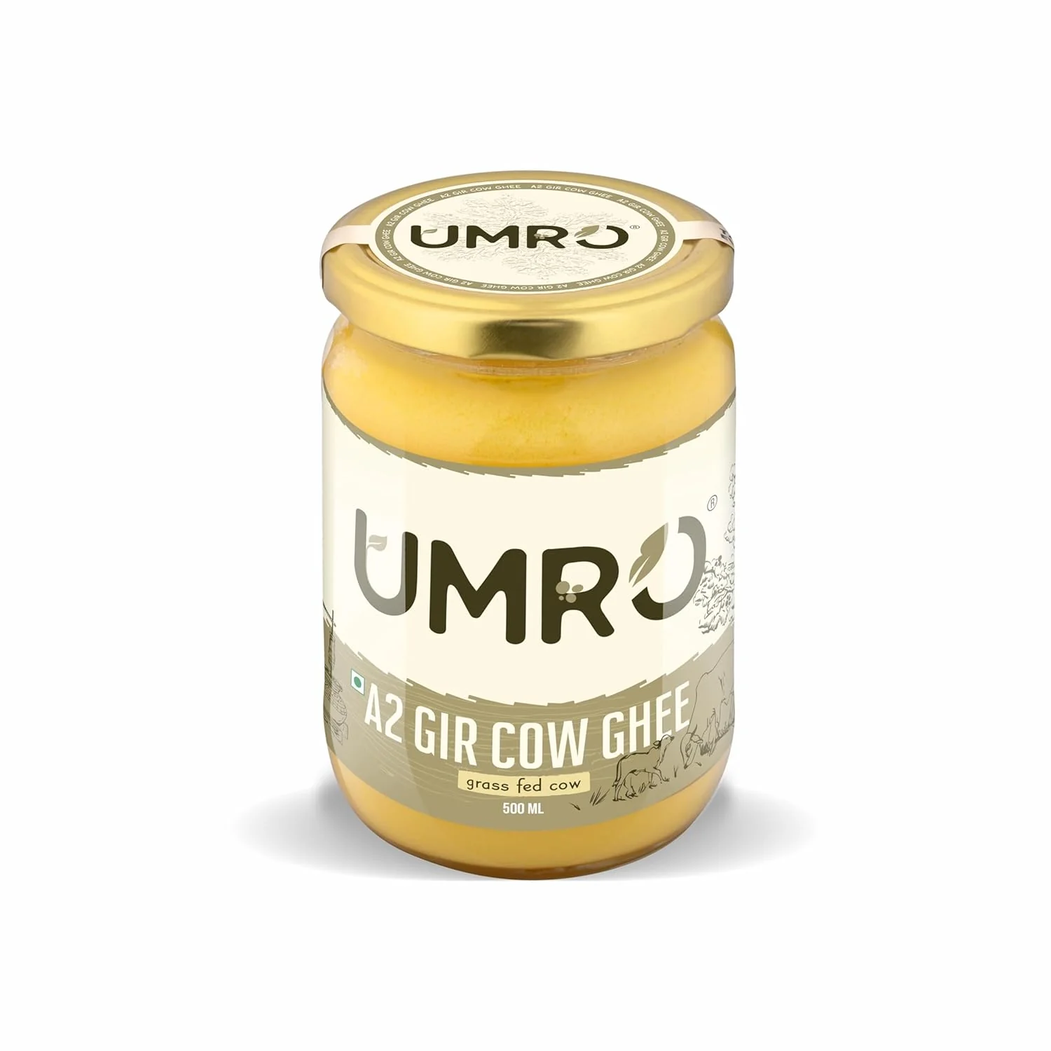 Organic Pure A2 Gir Cow Ghee By Umro | Good Source Of Energy Healthy & Nutrients Desi Ghee Perfect For Making Sweets | (500ml) 16.9 Ounce | Jar Pack - Image 2