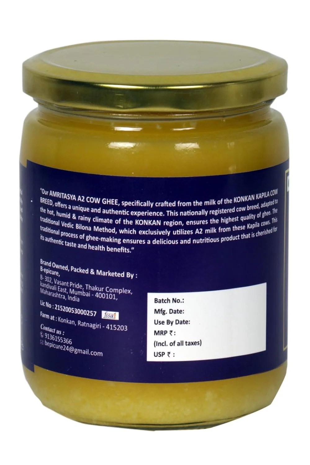 Organic Pure Amritasya A2 Cow Ghee By B-Epicure | Traditional Bilona Method Pure & Natural Curd- Churned Desi Ghee Good For Health | 1 Litre (500ml * 2) 33.8 Ounce | Jar Pack - Image 4