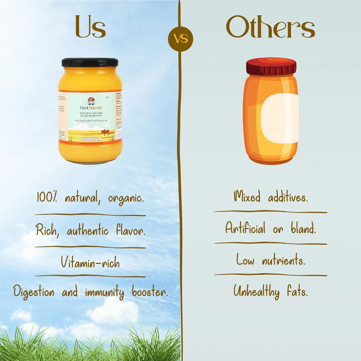 Organic Pure Desi Cow Ghee By Desi Savour | Traditional Vedic Bilona Method Hand Churned Healthy Grass Fed Cow Ghee Good For Garnish | (500ml) 16.9 Ounce | Jar Pack - Image 3