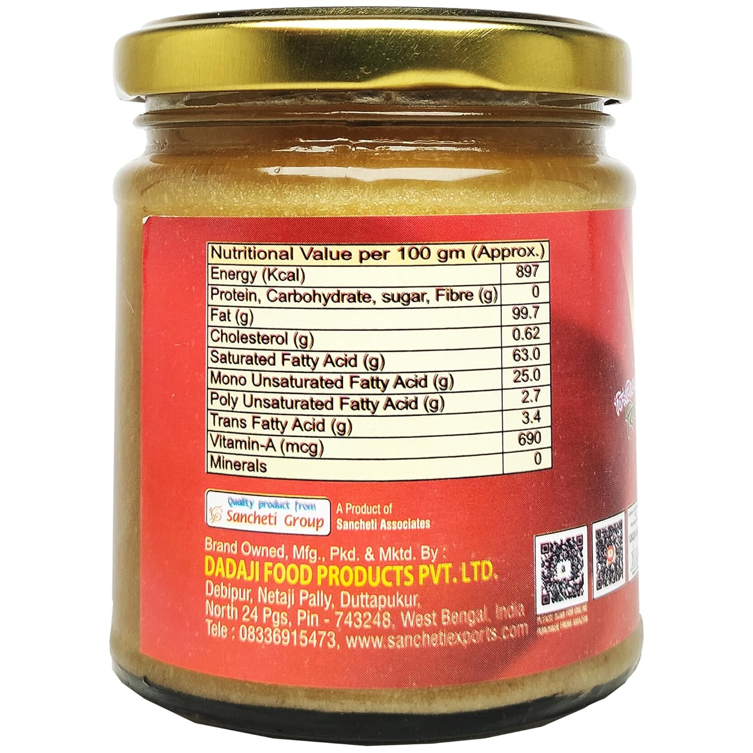 Organic Pure Gawa Ghee By Dadaji | High In Vitamins A, D & Healthy Desi Cow Ghee Perfect For Sweets | (200ml) 6.7 Ounce | Jar Pack - Image 3