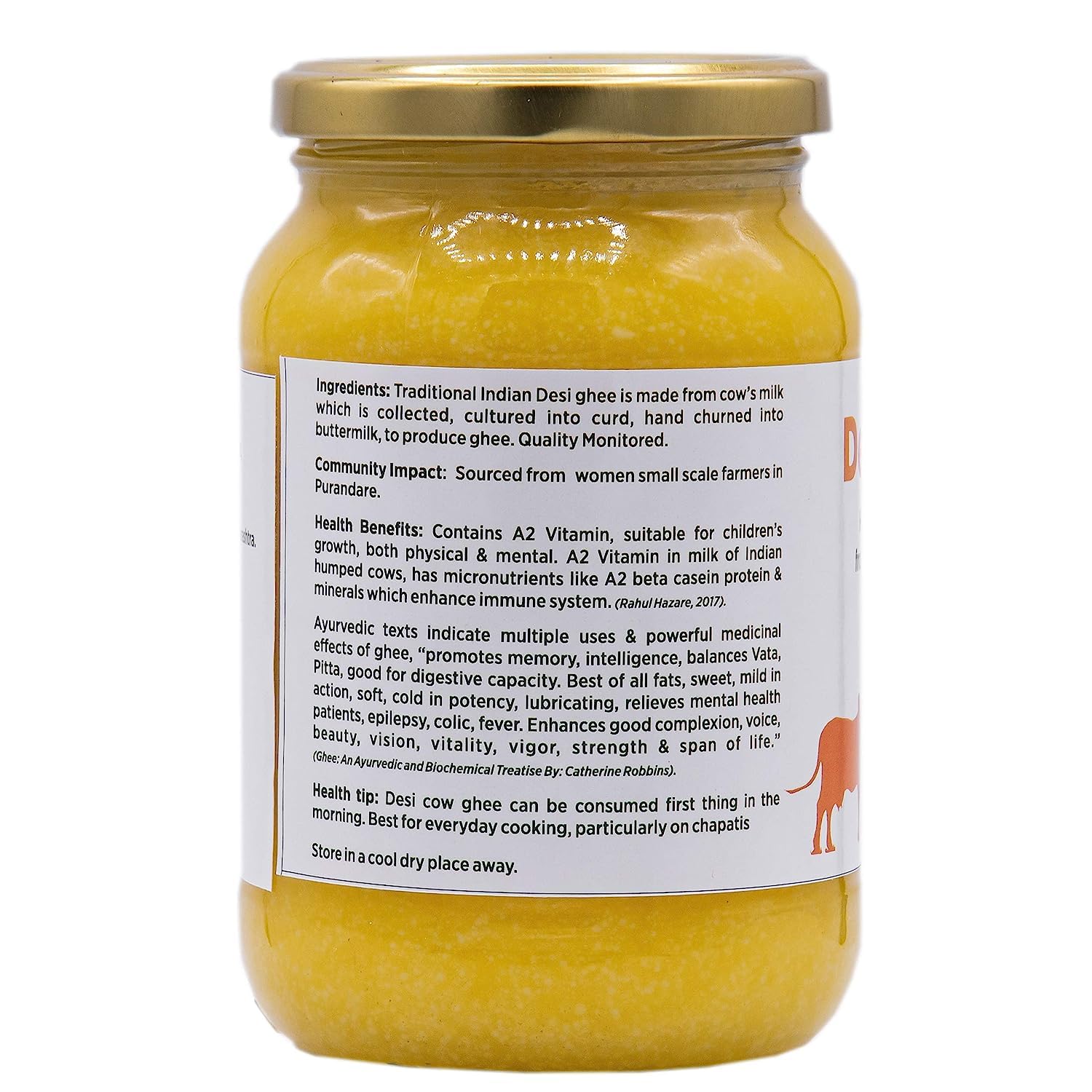 Organic Vedic Homa Gir Cow Ghee Moon Cultured By Taru Naturals | Rich In Vitamin A, D, E & K Healthy Nutrients Pure Desi Ghee For Cooking, Baking | 2 Litre (500ml * 4) 67.6 Ounce | Jar Pack - Image 3