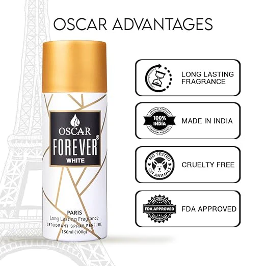 Oscar Forever White Deodorant Spray Perfume | Long Lasting Aromatic Spicy Fragrance | Everyday Body Deodorant Spray | Skin Friendly Deodrant Spray Perfume For Men | 150ml 5 Fl.oz. Each X3 - Image 4