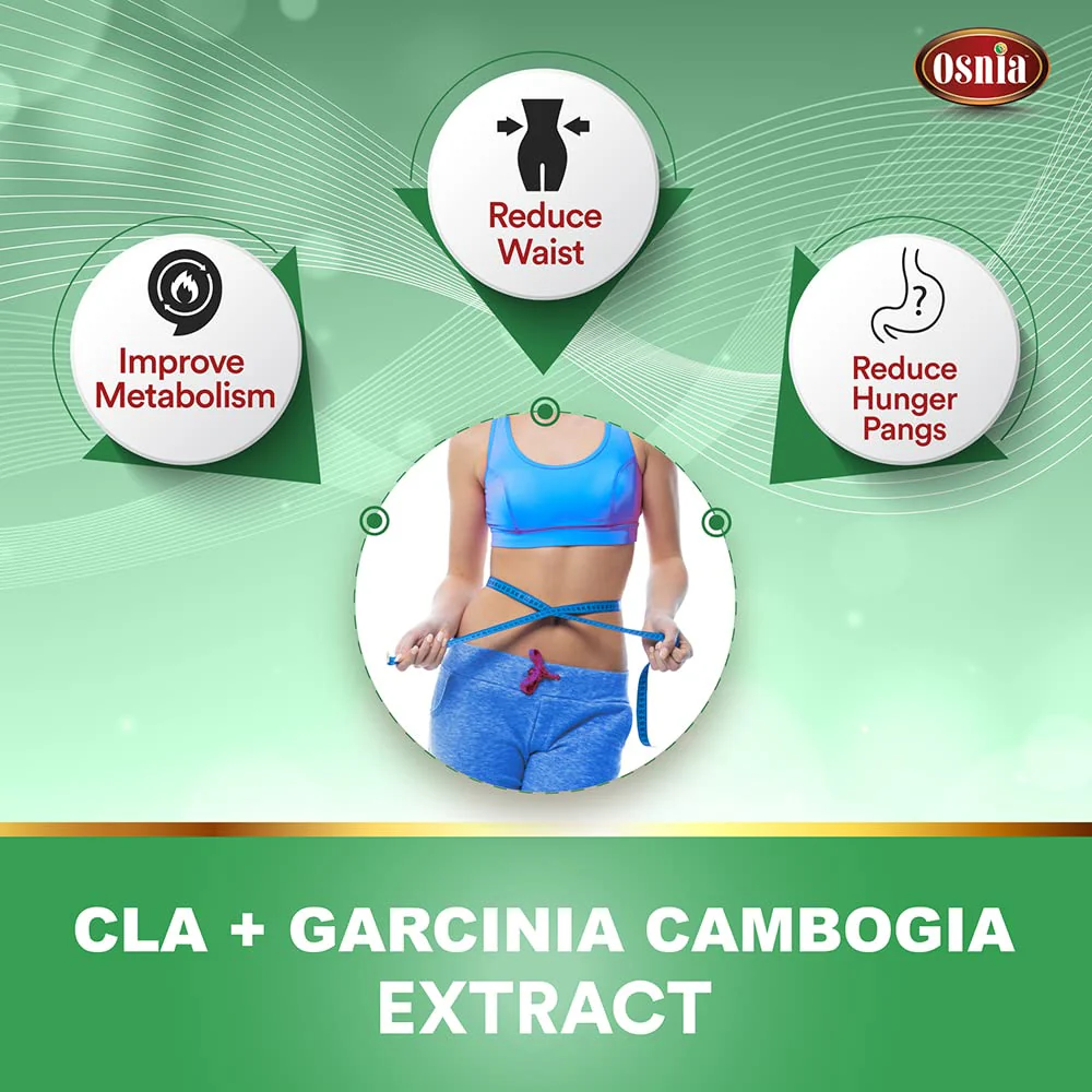 Osnia Cla + Garcinia Cambogia Extract 500mg Supplement, Support Digestion, Boost Energy, Develop Lean Muscle & Reduce Waist | 60 Capsules 100gm 0.2lbs - Image 2