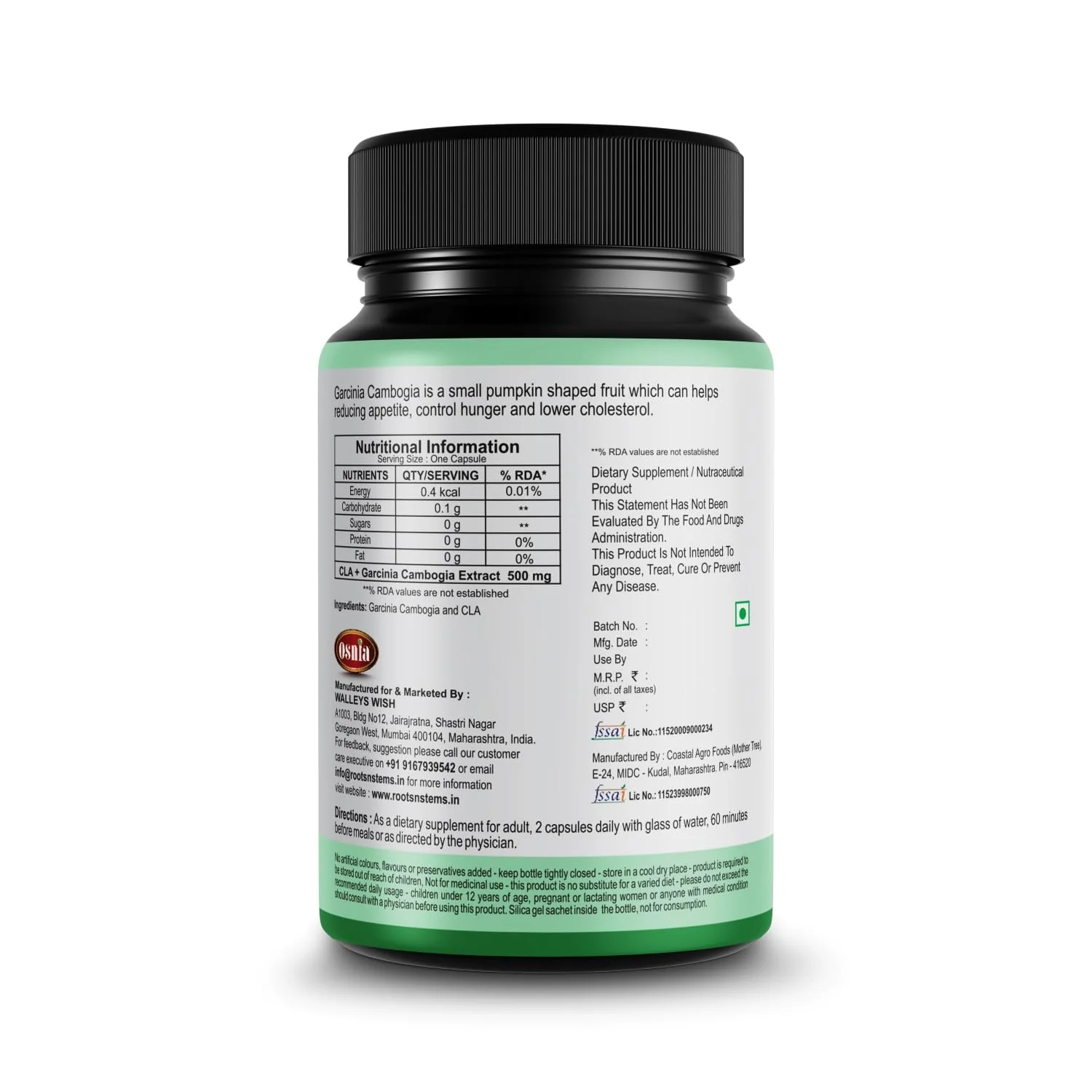 Osnia Cla + Garcinia Cambogia Extract 500mg Supplement, Support Digestion, Boost Energy, Develop Lean Muscle & Reduce Waist | 60 Capsules 100gm 0.2lbs Each Pack Of 2 - Image 2