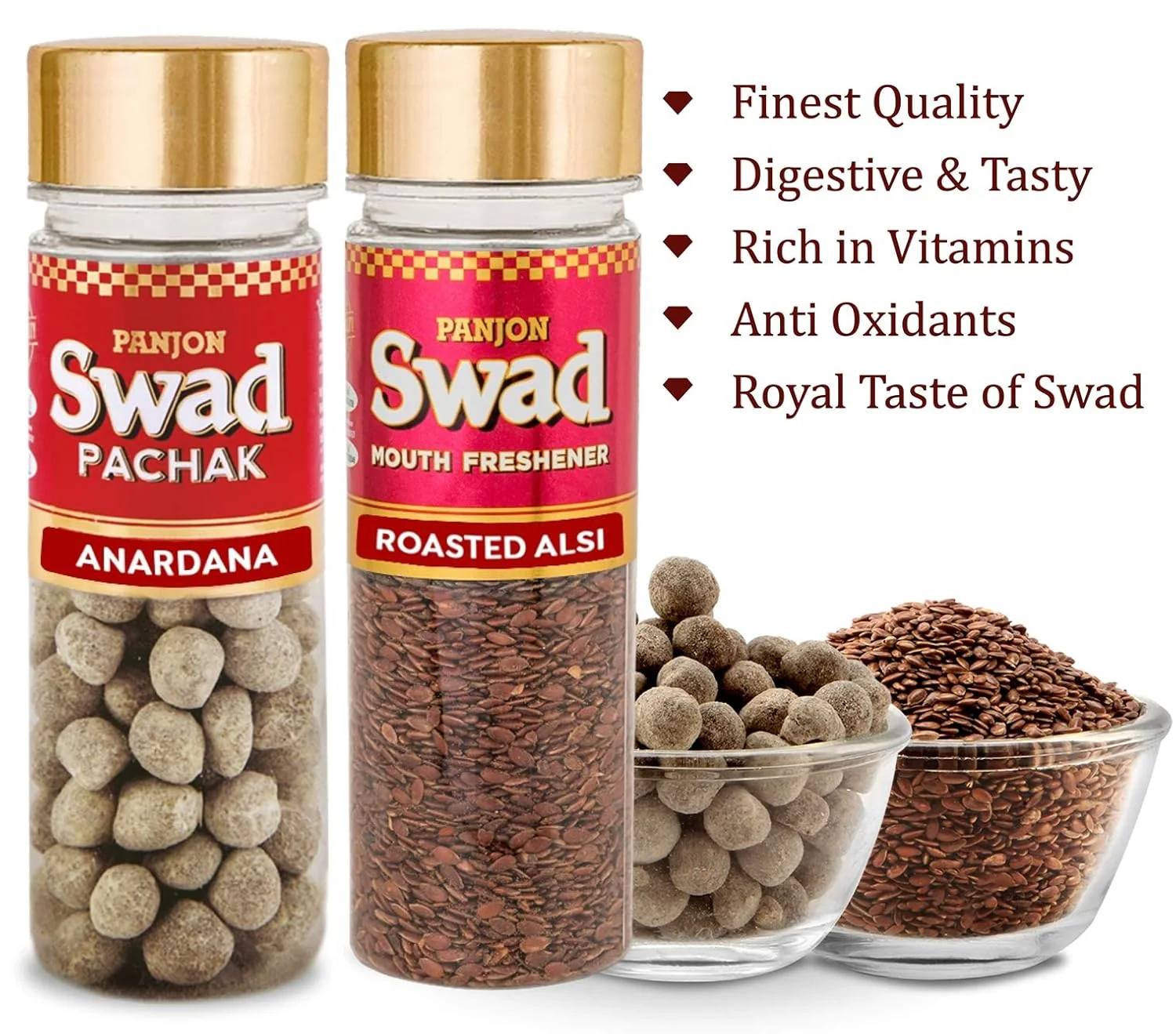 Panjon Swad Anardana & Roasted Alsi Pachak Mouth Fresheners 240gm, (120gm *2 Bottles) - Image 2