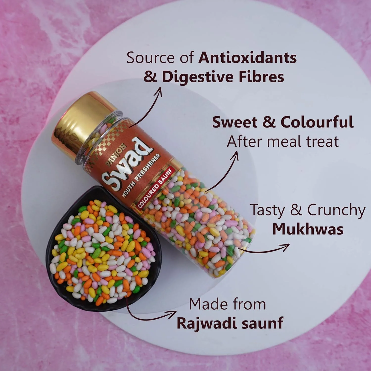 Panjon Swad Colourful Sweet Saunf Mouth Freshener 360gm, (180gm *2) - Image 3