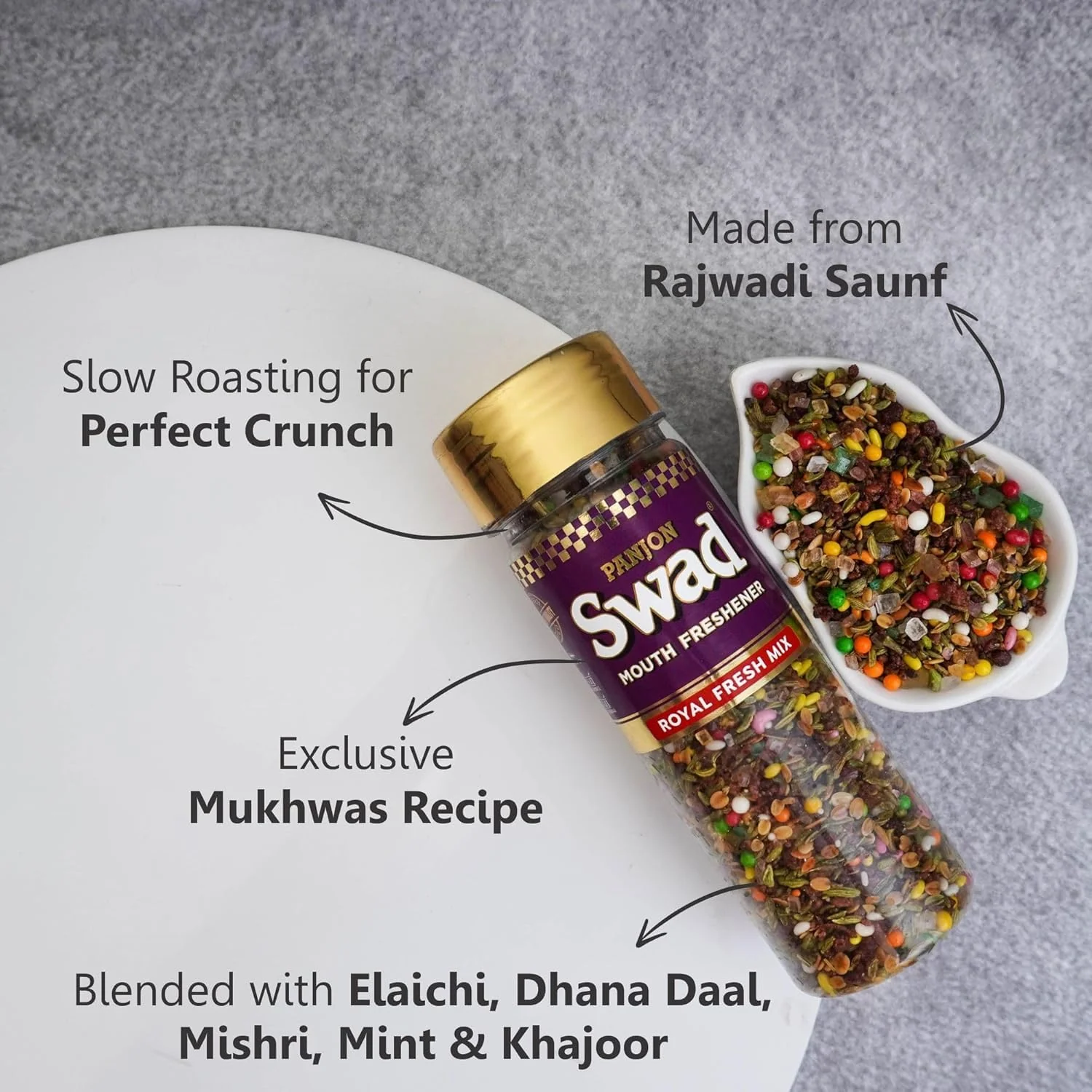Panjon Swad Mukhwas Royal Fresh Mix & Coloured Saunf 300gm, (150gm *2 Bottle) - Image 2