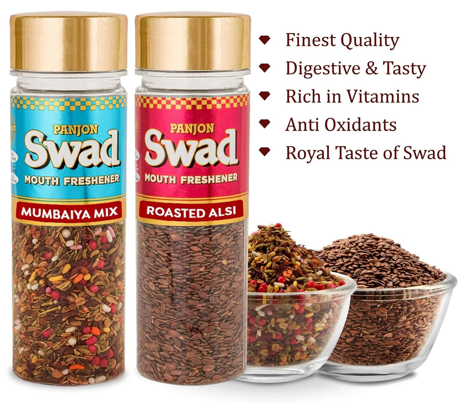 Panjon Swad Mumbaiya Mix & Roasted Alsi Mouth Fresheners 240gm, (120gm *2 Bottles) - Image 2