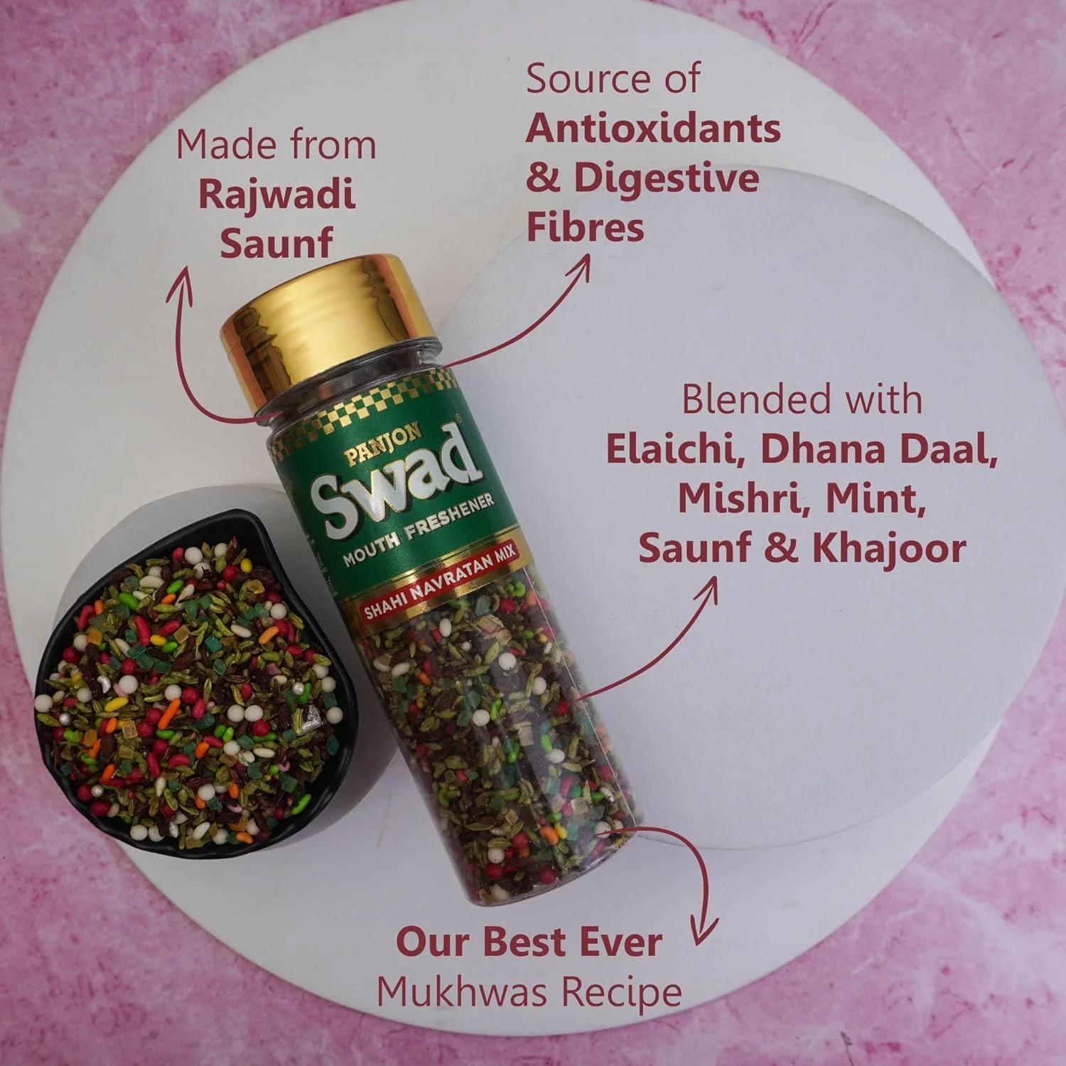 Panjon Swad Shahi Navratan Mix Mouth Freshener 140gm, | After-Meal Snack - Image 3