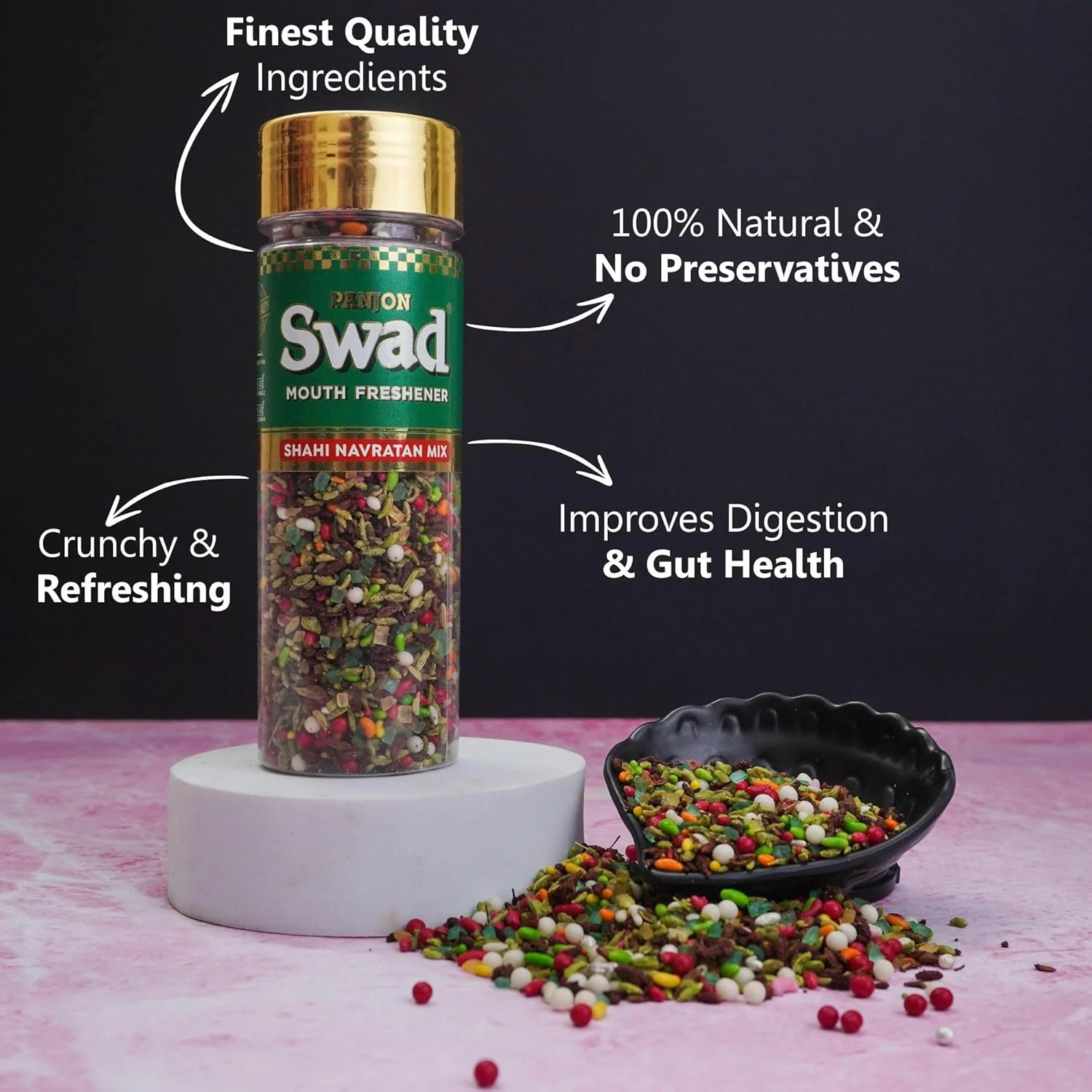 Panjon Swad Shahi Navratan Mix Mouth Freshener 280gm, (140gm *2 Bottles) | After-Meal Snack - Image 2