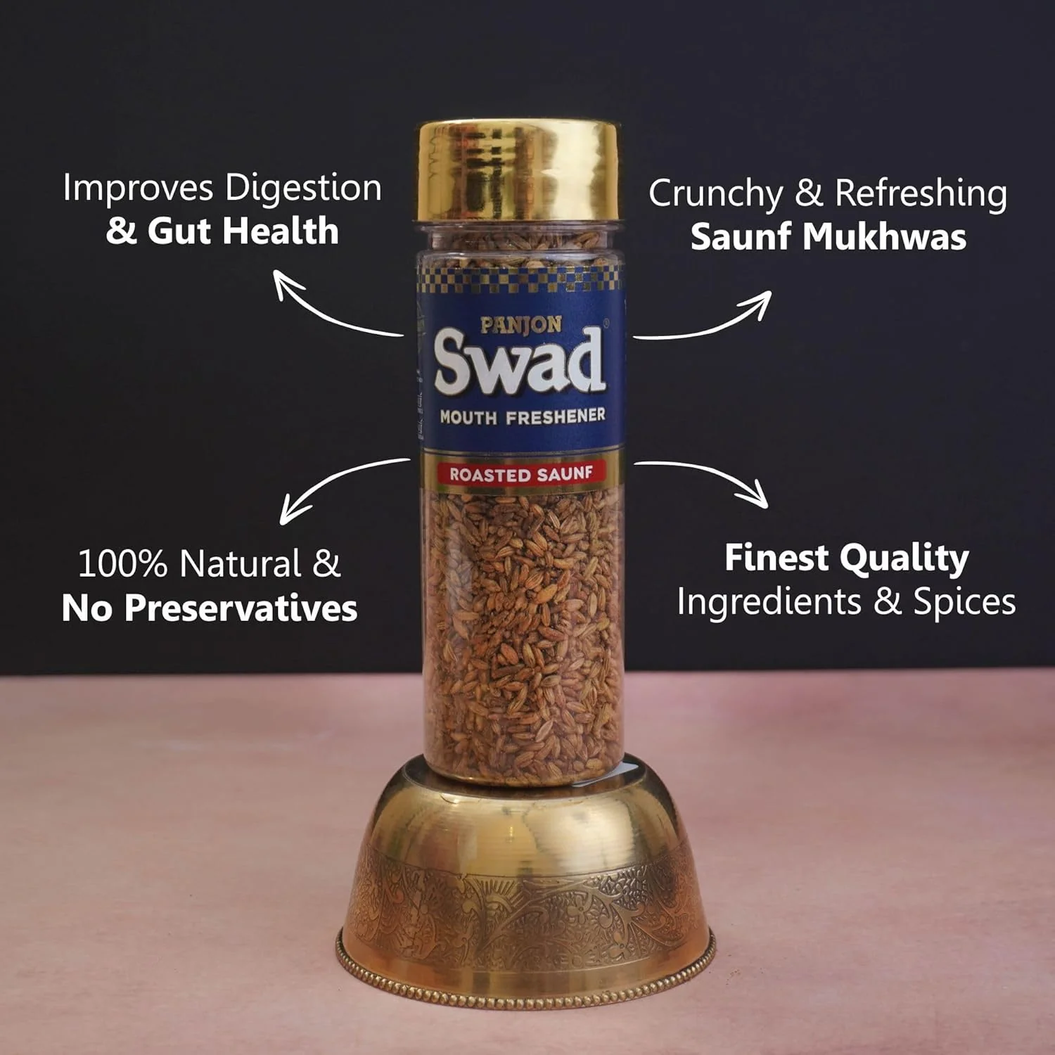 Panjon Swad White Sweet Saunf & Roasted Saunf Mouth Fresheners 360gm, (180gm *2 Bottles) - Image 3