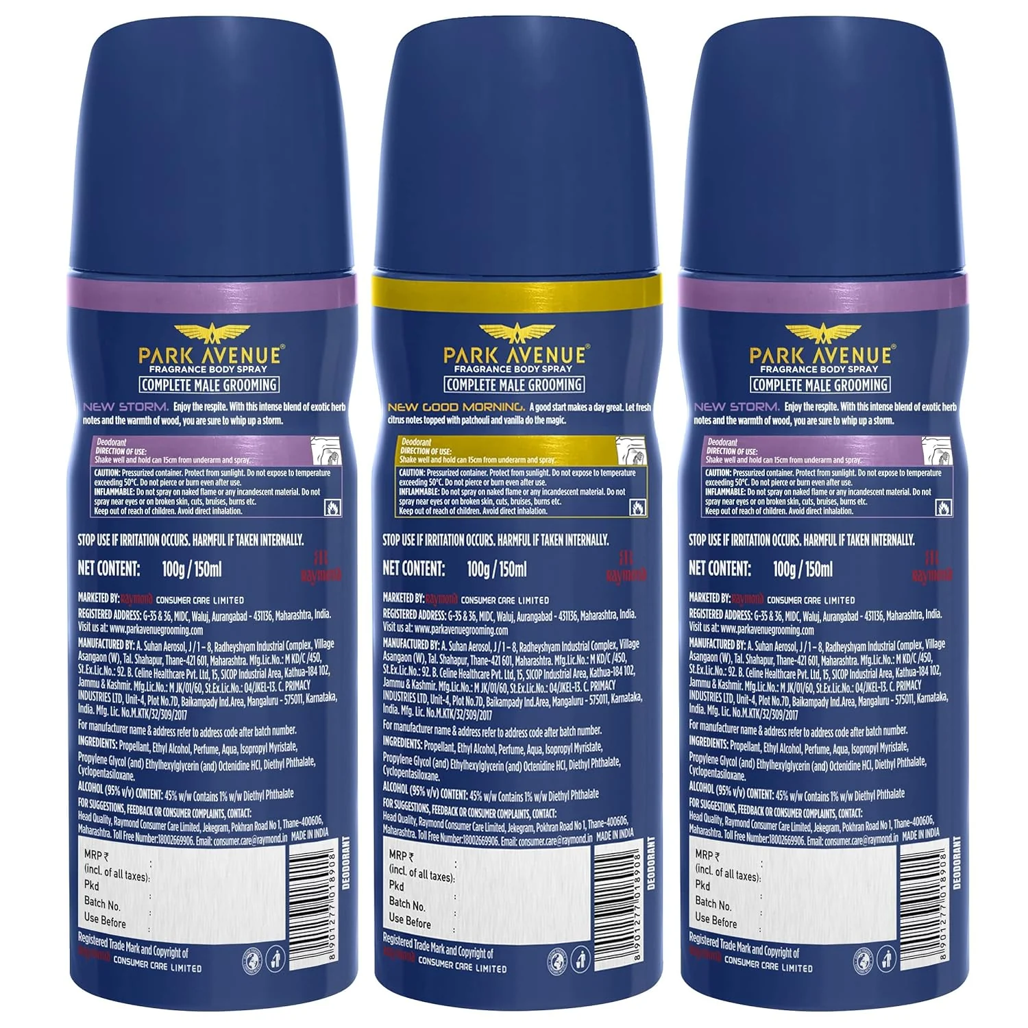 PARK AVENUE GOOD MORNING + 2X STORM DEODORANT BODY SPRAY FOR MEN 150ML 5.0 FL.OZ. EACH PACK OF 3 - Image 2